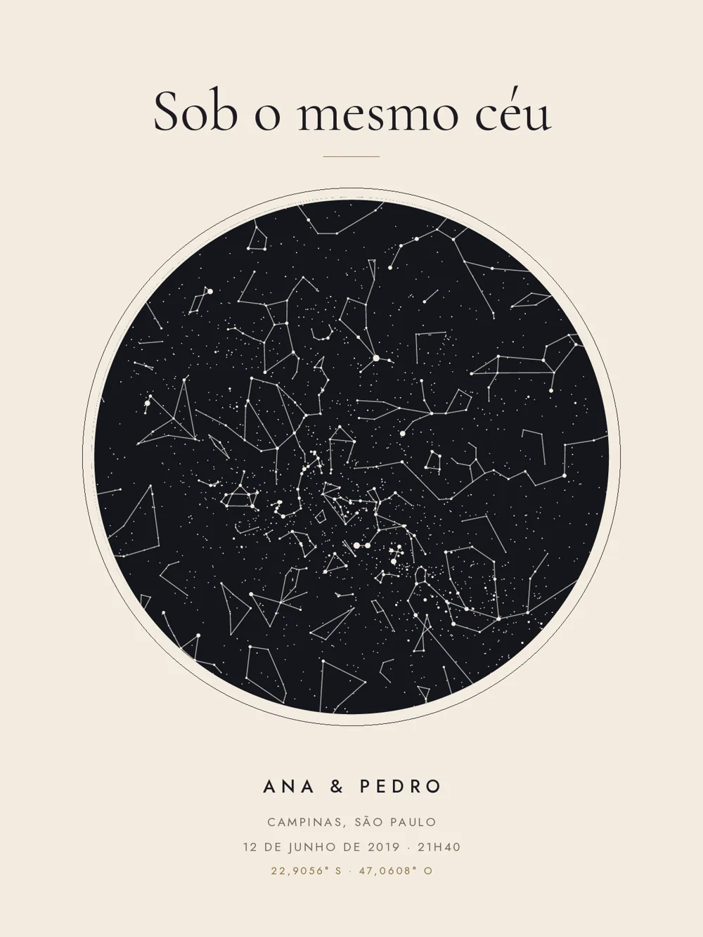 Mapa do céu Editorial creme com a frase Sob o mesmo céu.